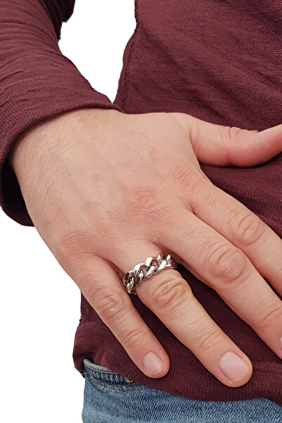 Chavin Shiny Gray Chain Design Men's Women's Steel Ring Ek50By