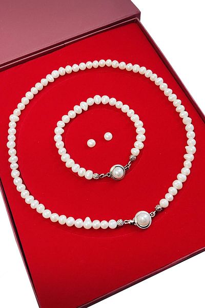 Chavin Natural Pearl Necklace Bracelet Set - Custom Box eu98