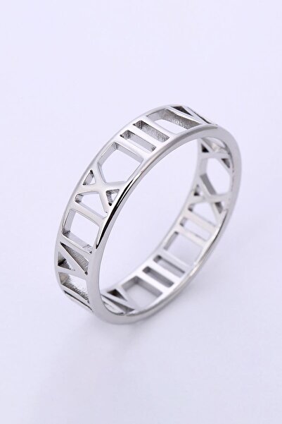 Chavin 6 mm. Çelik Gri Roma Rakam Kadın Yüzük eu32by