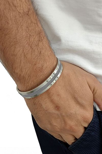 Chavin Men's Bracelet - Gray Cuff Design, Steel, et89by