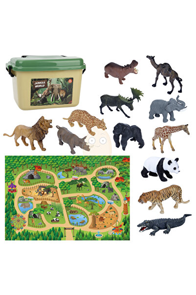 Choice 12PCS with Mat Kids Animal Jungle Zoo Models Play Mat Panda Lion Tiger Giraffe Collection Cloth Map