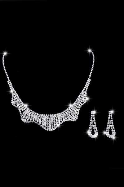 Chavin Eg90 Model Drop Stones Necklace and Earrings Set for Wedding and Engagement