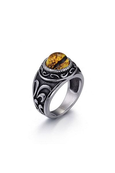 Chavin Retro Inlaid Stone Dragon Eye Men's Steel Ring ds66