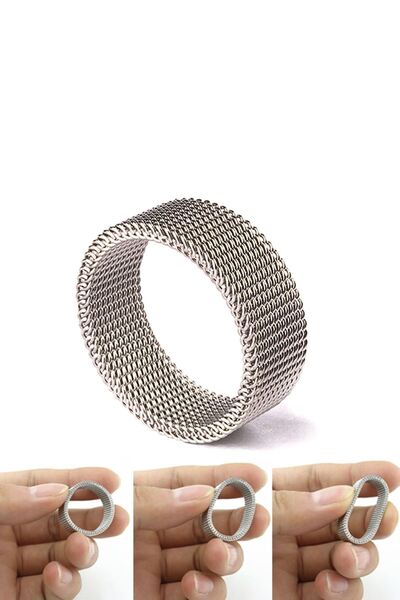 Chavin Men's Stretchy Gray Steel Mesh Ring N48