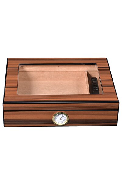 Falconetti Cigarol Parlak Kahverengi Camlı Humidor Puro Kutusu rc09