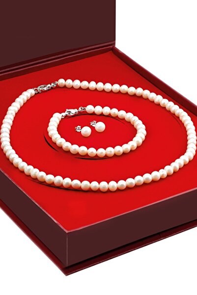 Chavin Doğal inci Kolye Küpe Bileklik 925 ayar Gümüş Set df91