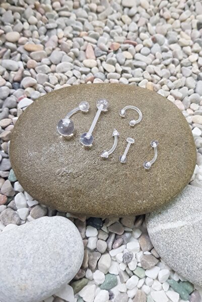 Chavin 6 lu Şeffaf Akrilik Kaş Göbek Dil Kulak Piercing en41-6