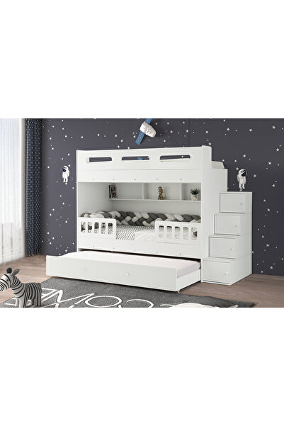 miracool Berlin Ranza / Beyaz / Ücretsiz Kurulum / 3 Yatak Bölümü Ve Dolaplı Merdiven