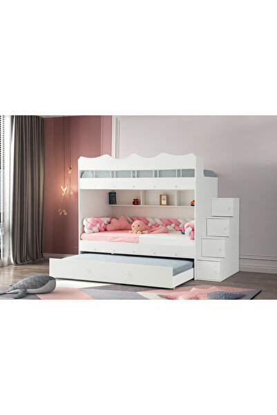 miracool Bulut Ranza / Beyaz / Ücretsiz Kurulum / 3 Yatak Bölümü Ve Dolaplı Merdiven / %100 MDF