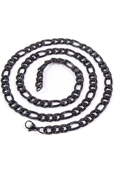 Chavin 60 Cm. 7 Mm. Black Steel Figaro Men's Chain - Dp90