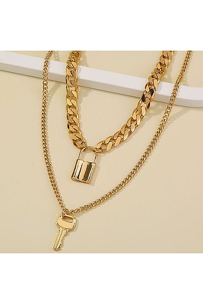 Chavin 2 Layer Jewelled Gold Alloy Chain Necklace En26