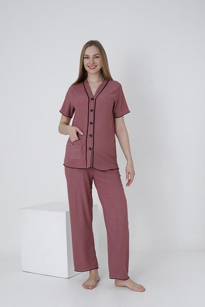 Miss Dünya Lissa Short Sleeve Maternity and Maternity Sleepwear Set with Buttoned Front Sleeves and Ruffle Detail