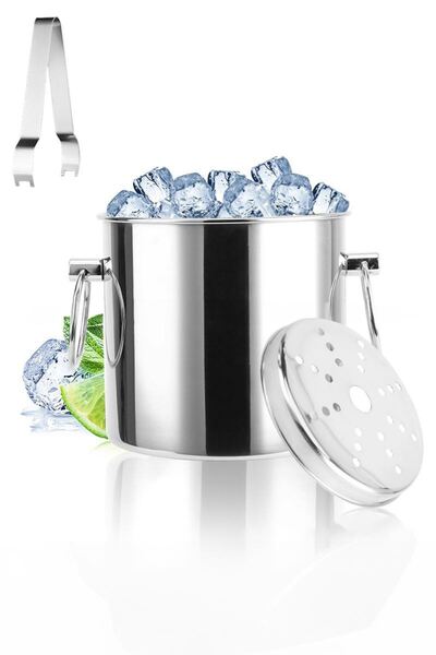 Weather Forecast Çelik Tek Cidarlı 1250 ml Maşalı Elekli Buz Kovası Buzluk cin877