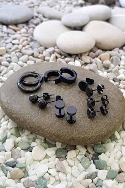 Chavin Siyah Çelik 6 Takım Kadın Erkek Küpe eh20