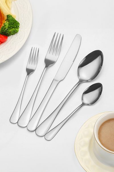 Chavin Gray Cooking Spoon and Knife Set for 6 People - 30 Pieces Steel cin734by
