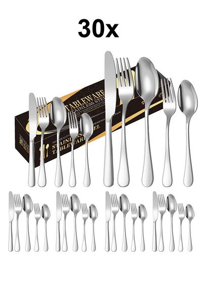 Chavin Gray Cooking Spoon and Knife Set for 6 People - 30 Pieces Steel cin734by