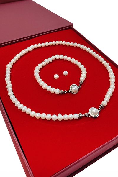 Chavin Natural Pearl Necklace Bracelet Set - Custom Box eu98