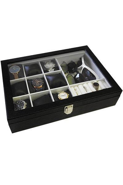 Chavin 9 Pieces Wooden Leather Glass Watch Glasses and Jewelry Box St9-26