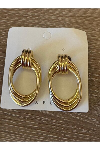 misstakıjewerly ÇELİK GOLD RENK BÜYÜK GEÇMELİ HALKA OVAL KÜPE