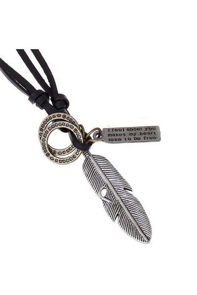 Chavin Men's Leather Drawstring Necklace - Eagle Luck Feather Design, Cy21
