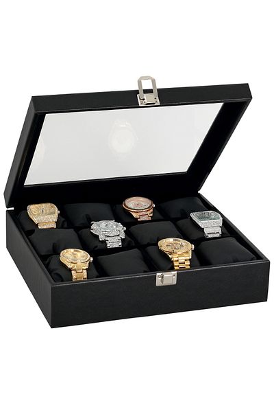 Chavin 12 Pieces Black Leather Glass Pillow Clock Box on Wood St12-23