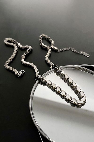 Chavin 316 L Grey Glossy Steel Aleppo Chain Necklace - Ev05By