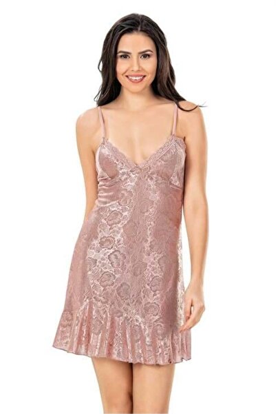 Marsilyan Ieg Lace Embroidered Thin Strap Mink Jacquard Nightgown Ilkel-Mdgym457