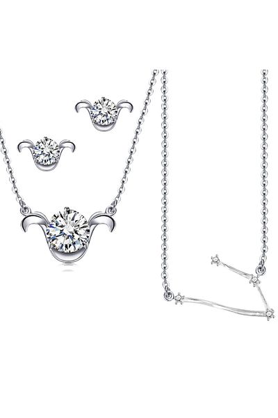 Chavin Zircon Stone Aries Zodiac Necklace Earring Set Dt27