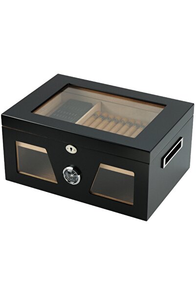 Falconetti Siyah 2 Katlı Camlı Humidor Puro Kutusu rc21