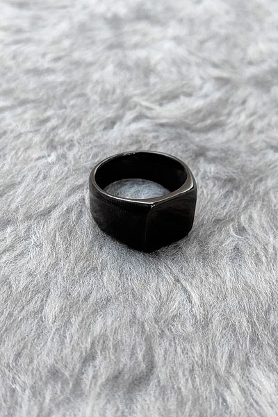 Chavin Glossy Black Men's and Women's Steel Ring - Dc52