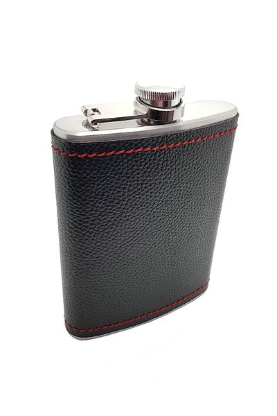 Güneş Black Leather Covered on Steel 8 Oz 240 ml Drink Flask Py96sy