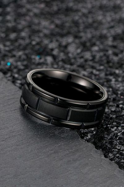 Chavin Black Shiny Men's Titanium Steel Ring Wedding Ring Eu82sy
