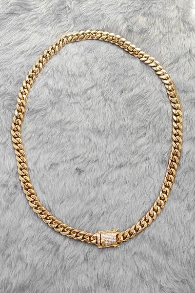 Chavin Male - Rhinestone Gold 60 cm 10 mm Steel Chain Es50Sr