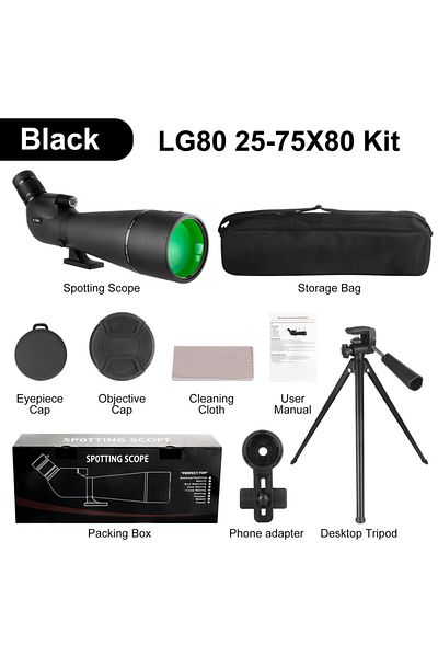 Choice black 25-75x80 Spotter Scope With Tripod Phone Adapter Waterproof Fogproof Spotting Scope For Bird