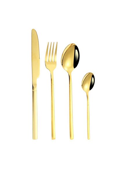 Chavin Steel 24 Piece Gold Dinner Spoon Fork Knife Set for 6 People Cin739Sr