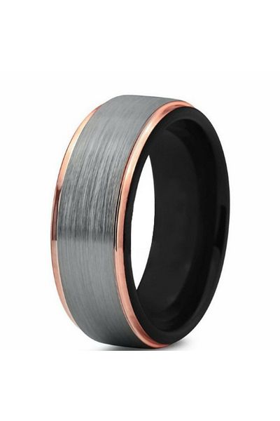 Chavin Men's Gray Rose Edged Tungsten Ring Dm85