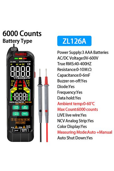 Choice Zl126a-battery Type Profesional Digital Smart Multimeter 9999 Counts T-rms Ac Dc Current Voltage Det
