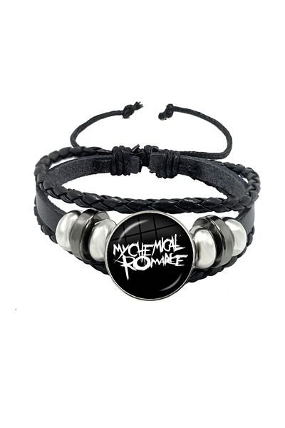 Choice 1 New Rock Band My Chemical Romance Black Leather Adjustable Bangles Punk Bracelet 18mm Round Glass.