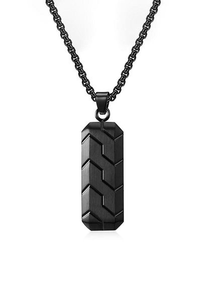 Chavin Steel Black Rubber Pattern Hip-Hop Retro Men's Necklace Eu47Sy
