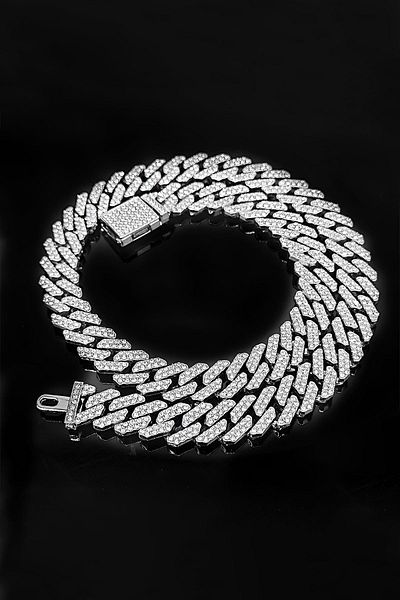 Chavin 60 cm. Gray Stone Alloy Men's Chain - 12 mm. Thick EU77BY