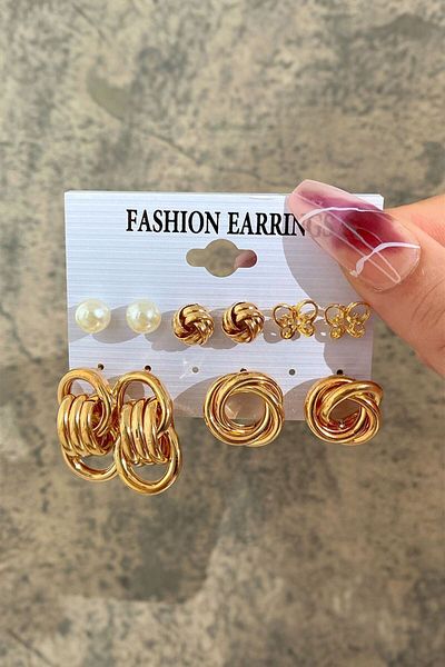 Chavin Gold Color 5 Pairs Hoop Butterfly Earrings Set - Ev23Sr