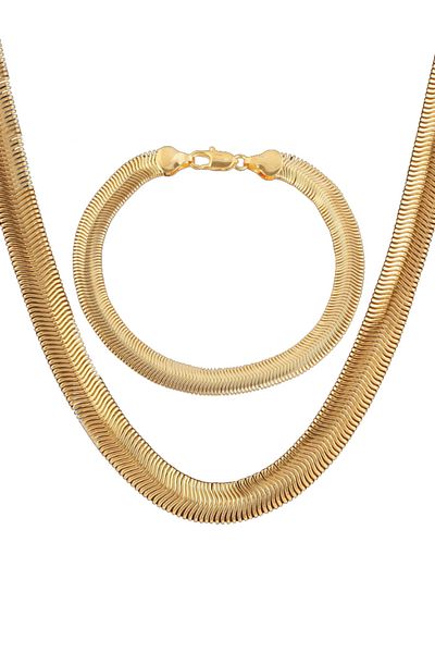 Chavin 7 Mm. Snake Knitted Chain Necklace and Bracelet Set - Eg94