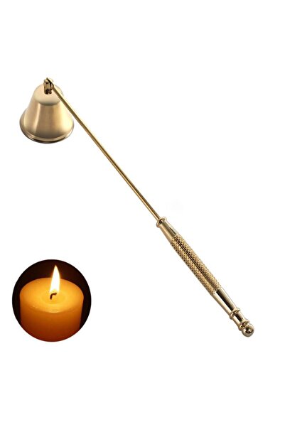 Chavin Hareketli Baş Çelik Gold 22 cm Dekoratif Çan Dizayn Saplı Mum Söndürüc...