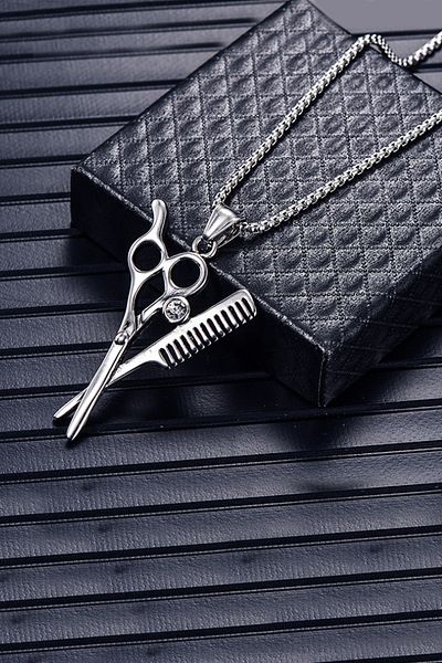 Chavin Barber Scissors Comb Steel Men's Necklace Ei95by