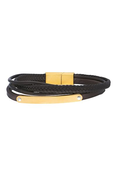 Chavin Brown Leather Spiral Gray Steel Men's Bracelet Ec69Sr