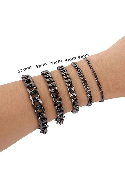Chavin 3 mm Black Ice Black Steel Men's Bracelet Eu94Sy-3