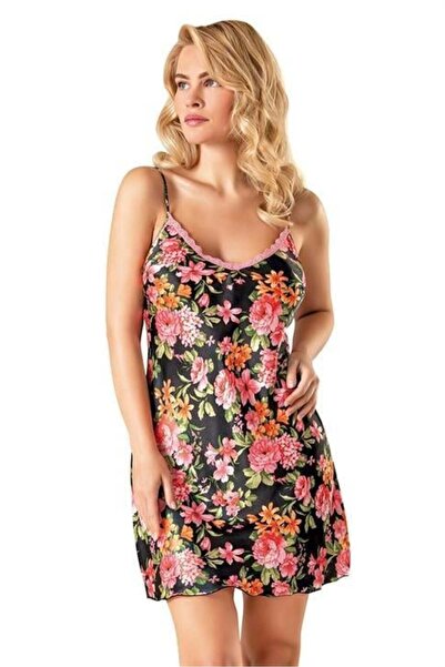 Marsilyan Ieg Stylish Design Patterned Satin Nightgown Ilkel-Mdgym457