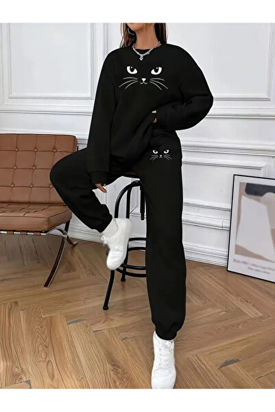 DİSCOST Set de trening de iarnă cu imprimeu Cat in the Dark
