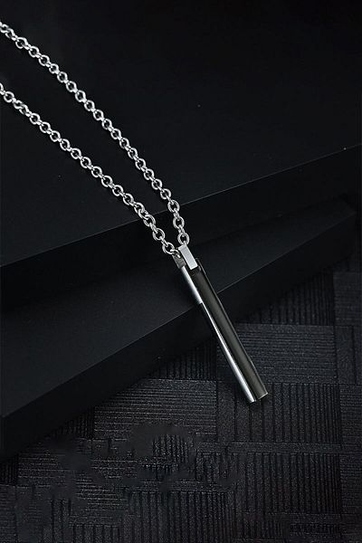 Chavin Black Long Bar Enamel Steel Men's Necklace Eu53