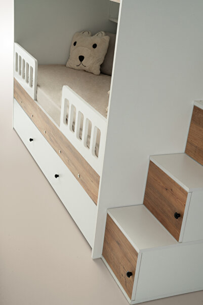 miracool Berlin Ranza / Beyaz-çam / Ücretsiz Kurulum / 3 Yatak Bölümü Ve Dolaplı Merdiven / %100 MDF